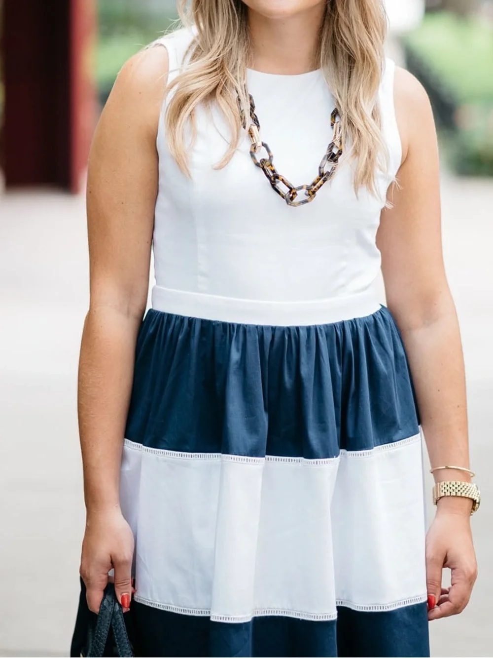 Elizabeth McKay Navy and White dress Size 8 - Picture 9 of 10